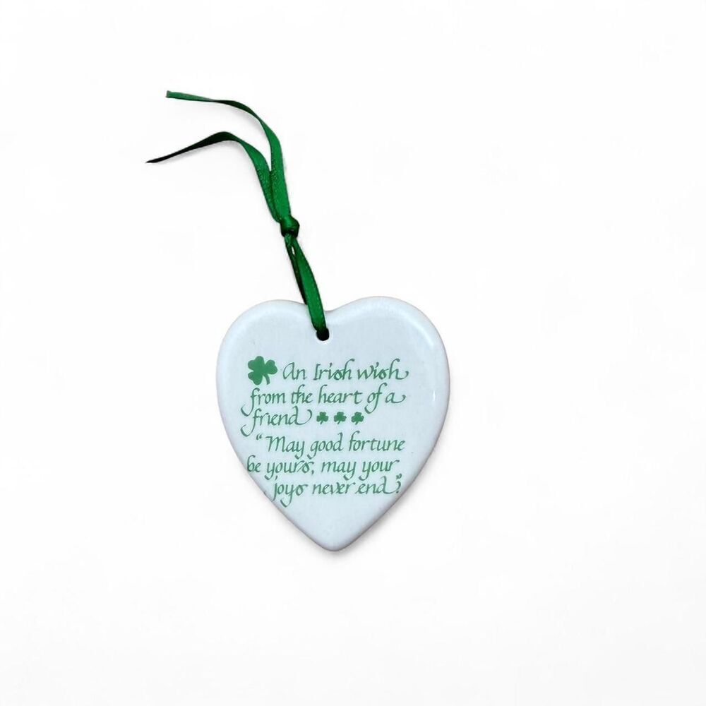 Macy's Y2K White Green Irish heart ornament mini trinket